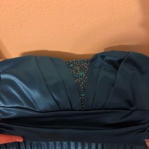 Beaded blue strapless formal dress